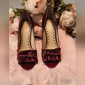 Enzo Angiolini Burgundy Heels with Ruffle Detail
